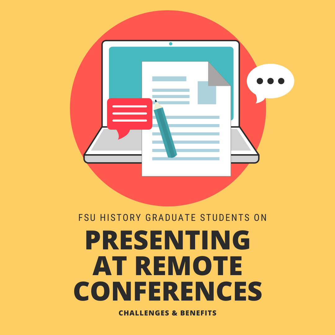 Graphic showing a laptop with caption: Presenting at Remote Conferences